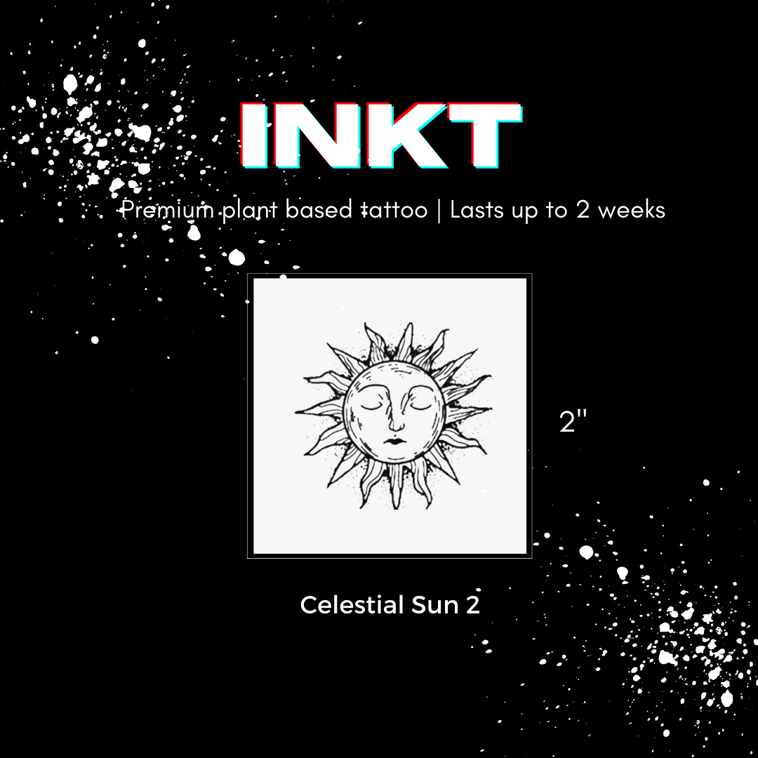 Celestial Sun Tattoo | 2 Week Temporary Tattoo | Plant Based Vegan Tattoo | Boho Tattoo | Festival Tattoo | Spiritual Tattoo