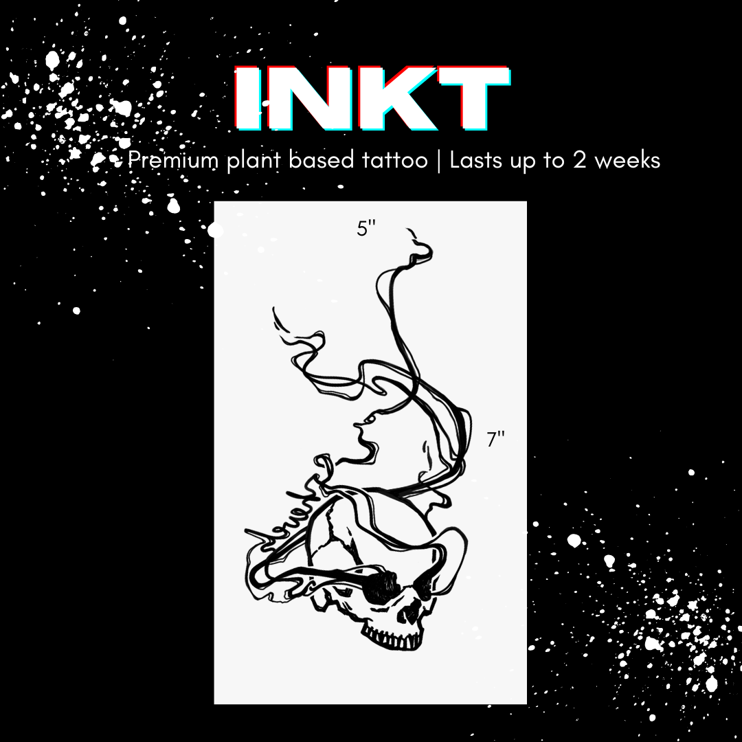 Hevel Skull Tattoo | Smoke Tattoo | 2 Week Temporary Tattoo | Semi Permanent Tattoo | Plant Based Vegan Tattoo | Festival Tattoo