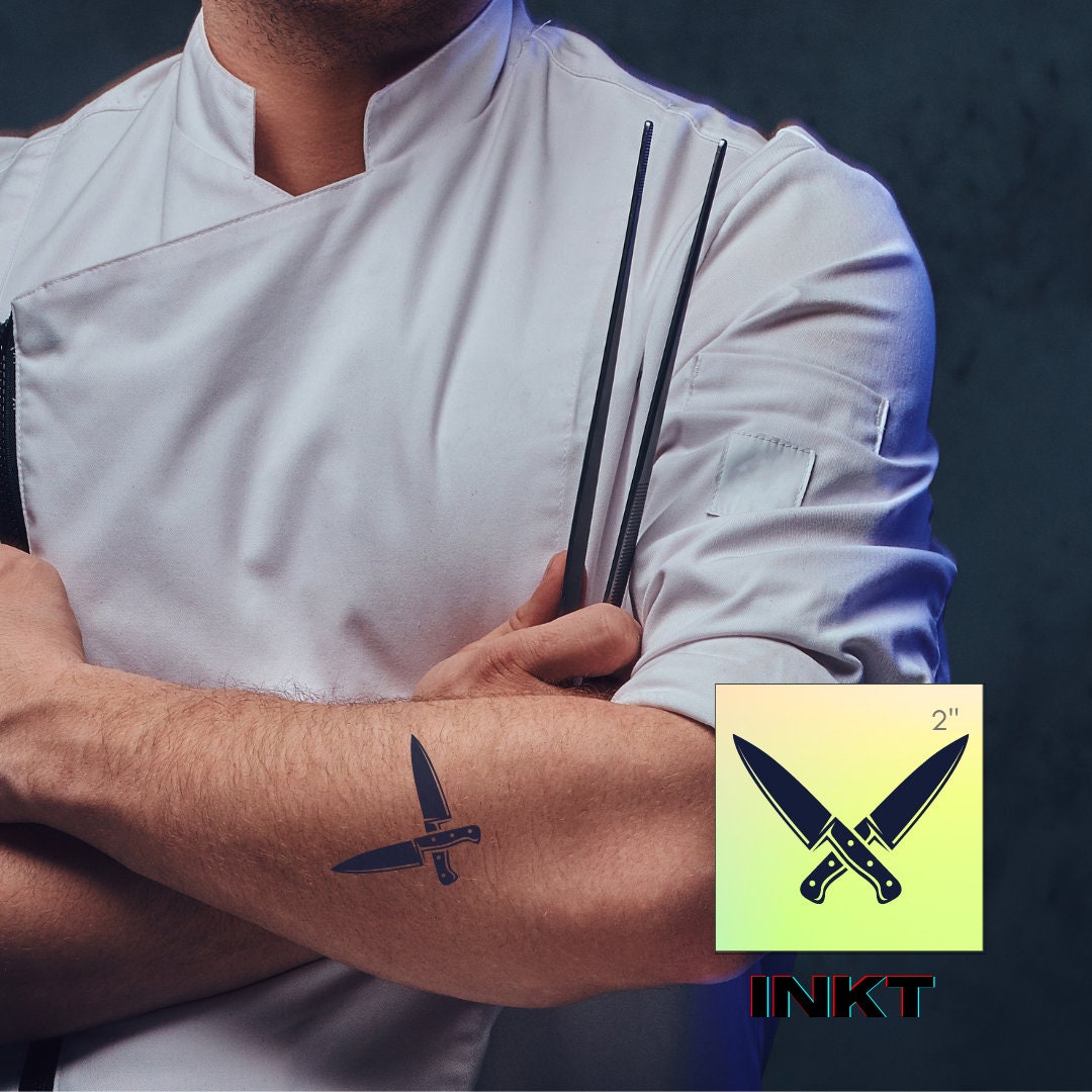Chefs Knife Tattoo Cooking Tattoo Knife Tattoo Chef Tattoo Semi Permanent Temporary Tattoo Plant based Tattoo Vegan Tattoo Festival Tattoo