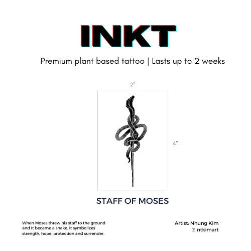 Caduceus Snake Tattoo | Semi Permanent Temporary Tattoo | Plant Based Vegan Tattoo | Medical Tattoo | Staff of Moses Tattoo