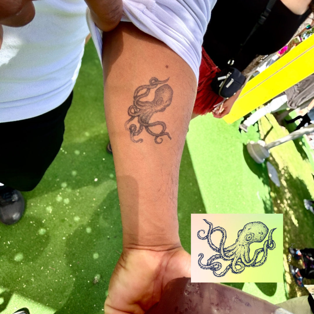 Octopus Tattoo Semi Permanent Temporary Tattoo Ocean Tattoo Minimalist Tattoo Plant based Tattoo 2 week Tattoo Festival Tattoo Realistic Art