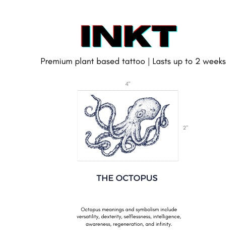 Octopus Tattoo Semi Permanent Temporary Tattoo Ocean Tattoo Minimalist Tattoo Plant based Tattoo 2 week Tattoo Festival Tattoo Realistic Art