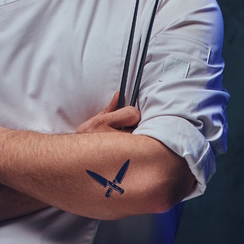 Chefs Knife Tattoo Cooking Tattoo Knife Tattoo Chef Tattoo Semi Permanent Temporary Tattoo Plant based Tattoo Vegan Tattoo Festival Tattoo