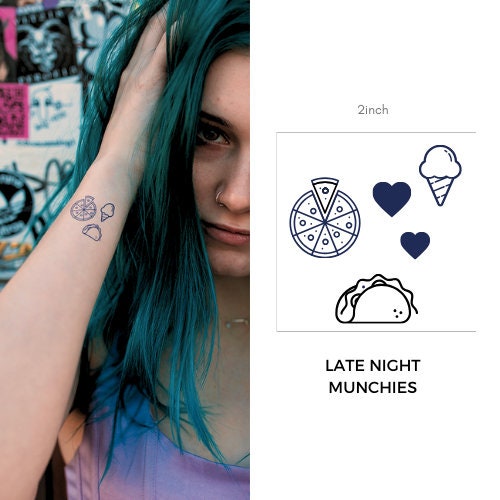 Taco Tattoo Pizza Tattoo Ice Cream Tattoo Heart Tattoo Food Tattoo Semi Permanent Tattoo Temporary Tattoo Plant based Tattoo Vegan Tattoo