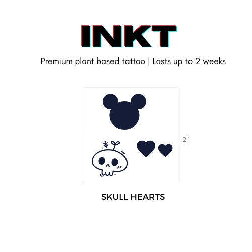 Candy Skull Tattoo Mickey Tattoo Heart Tattoo Vegan Tattoo 2 Week Tattoo Plant based tattoo Minimalist Tattoo Dainty Tattoo Festival Tattoo