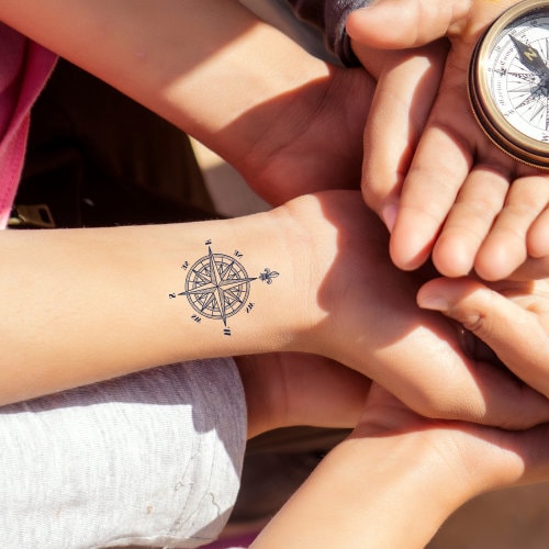 Compass Tattoo Travel Tattoo Plant Based Tattoo Semi Permanent Tattoo Temporary Tattoo Festival Tattoo 2 Week Tattoo Festival Tattoo Art
