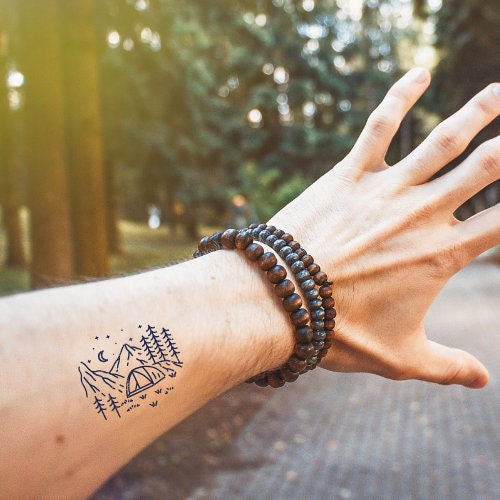 Camping Tattoo Nature Tattoo Travel Tattoo Temporary Tattoo Vegan Tattoo 2 Week tattoo Mountain Tattoo Inspirational Tattoo Gift Idea Tattoo