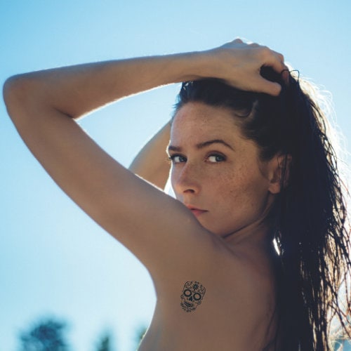Calavara Tattoo | Sugar Skull Tattoo | Vegan Tattoo | Semi Permanent Temporary Tattoo | 2 Week Tattoo | Halloween Tattoo