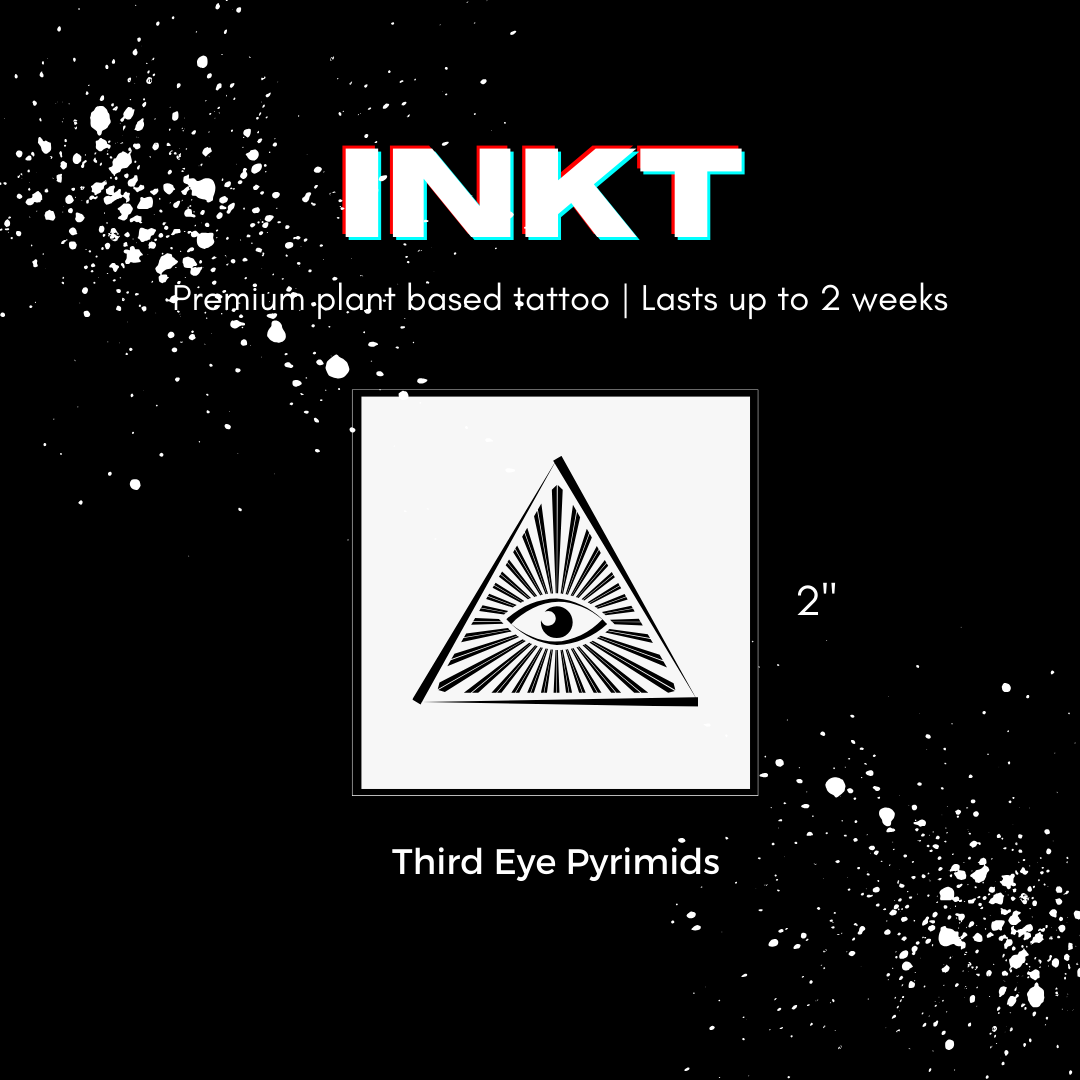 Third Eye Pyramids Tattoo | 2 Week Temporary Tattoo | Plant Based Vegan Tattoo | Pyramid Tattoo | Third Eye Tattoo | Festival Tattoo | Spiritual Tattoo
