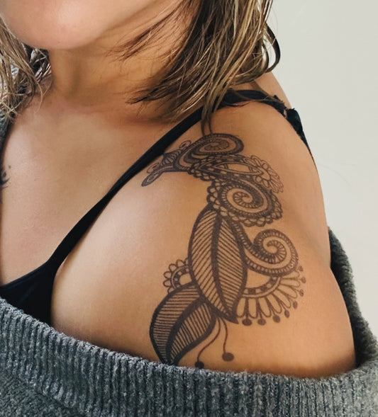 Henna Design Tattoo | 2 Week Temporary Tattoo | Semi Permanent Tattoo | Plant Based Vegan Tattoo | Indian Design Tattoo | Flower Tattoo | Festival Tattoo | Gift Idea | Boho Tattoo | Bohemian Tattoo