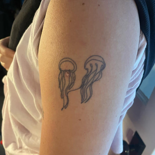Matching Jelllyfish Tattoo | 2 Week Temporary Tattoo | Semi Permanent Tattoo | Plant Based Vegan Tattoo | Aqua Marine Tattoo | Ocean Tattoo | Abstract Tattoo | Gift Idea