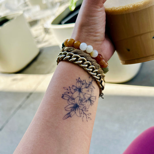 Lily Tattoo | 2 Week Temporary Tattoo | Semi Permanent Tattoo | Plant Based Vegan Tattoo | Flower Tattoo | Floral Tattoo | Gift Idea | Boho Tattoo | Bohemian Tattoo | Nature Tattoo | Feminine Tattoo