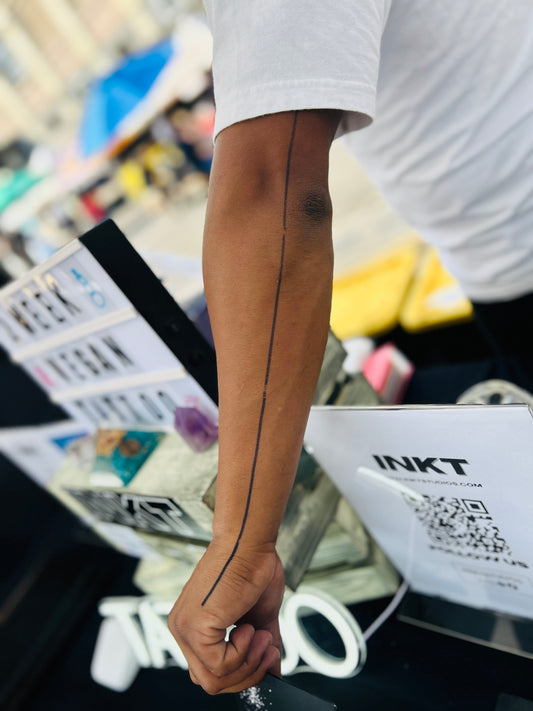 Long Line Tattoo | 2 Week Temporary Tattoo | Minimalist Tattoo | Abstract Tattoo | Plant Based Vegan Tattoo | Festival Tattoo | Geometric Tattoo