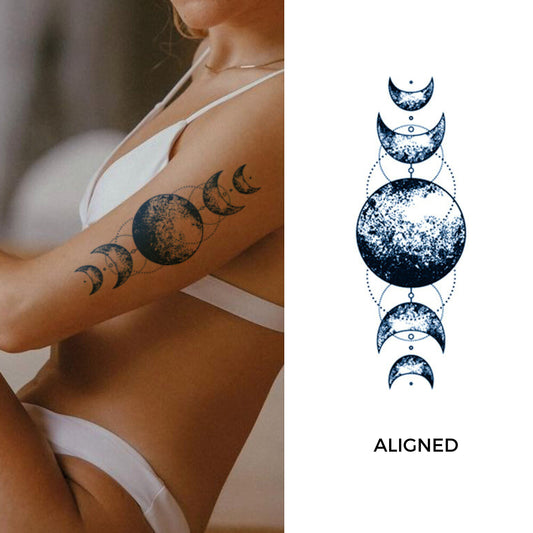 Celestial Moon Phase Tattoo | 2 Week Semi-Permanent Tattoo | Vegan Temporary Tattoo | Moon Phase Tattoo | Celestial Tattoo | Spiritual Tattoo | Moon Tattoo