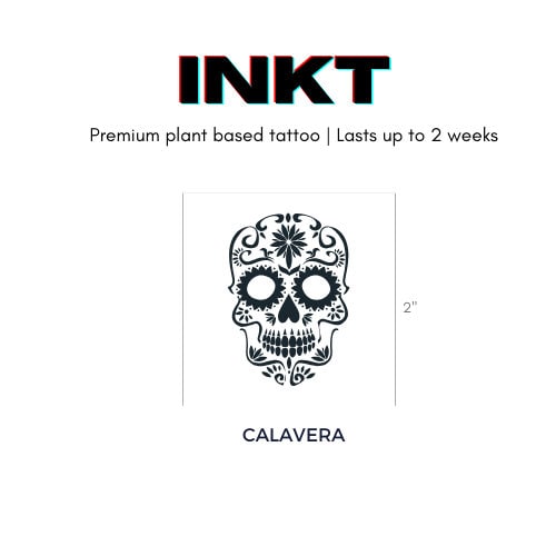 Calavara Tattoo | Sugar Skull Tattoo | Vegan Tattoo | Semi Permanent Temporary Tattoo | 2 Week Tattoo | Halloween Tattoo